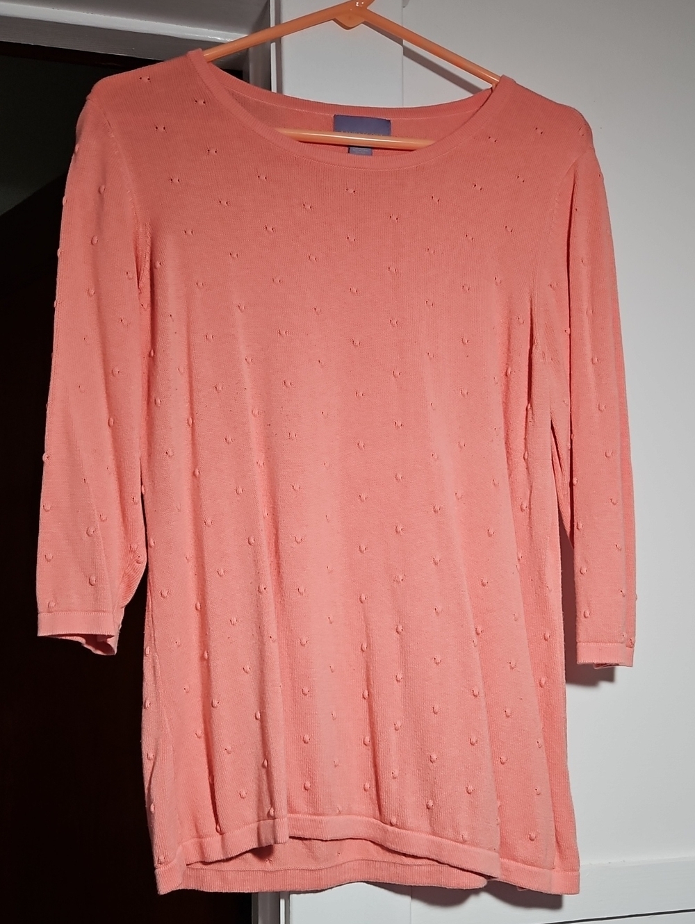 Laura Scott Stretchy Orange Dark Peach 3/4 Sleeve Crew Neck Sweater Size L EUC
